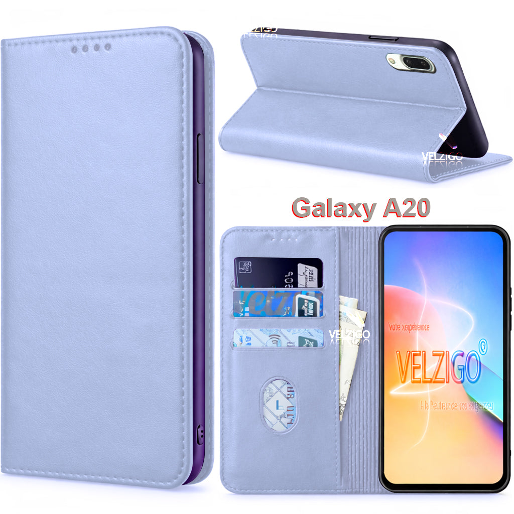 Coque portefeuille blanche élégante pour Samsung Galaxy A20, protection avec compartiments cartes - Velzigo