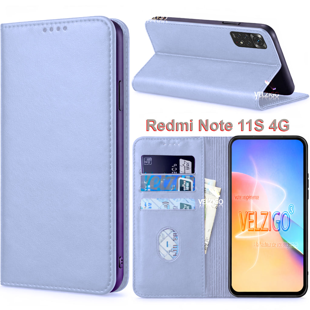 Coque portefeuille blanche élégante pour Xiaomi Redmi Note 11S 4G, protection complète avec compartiments cartes - Design Velzigo