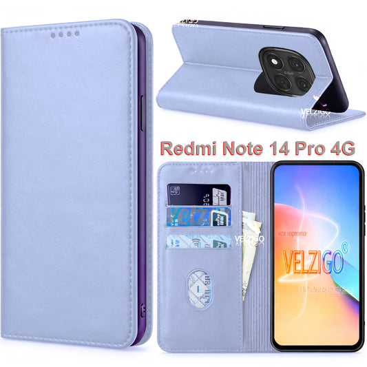 Coque portefeuille blanche élégante pour Xiaomi Redmi Note 14 Pro 4G, protection complète écran 6.67 pouces avec compartiments cartes - Velzigo