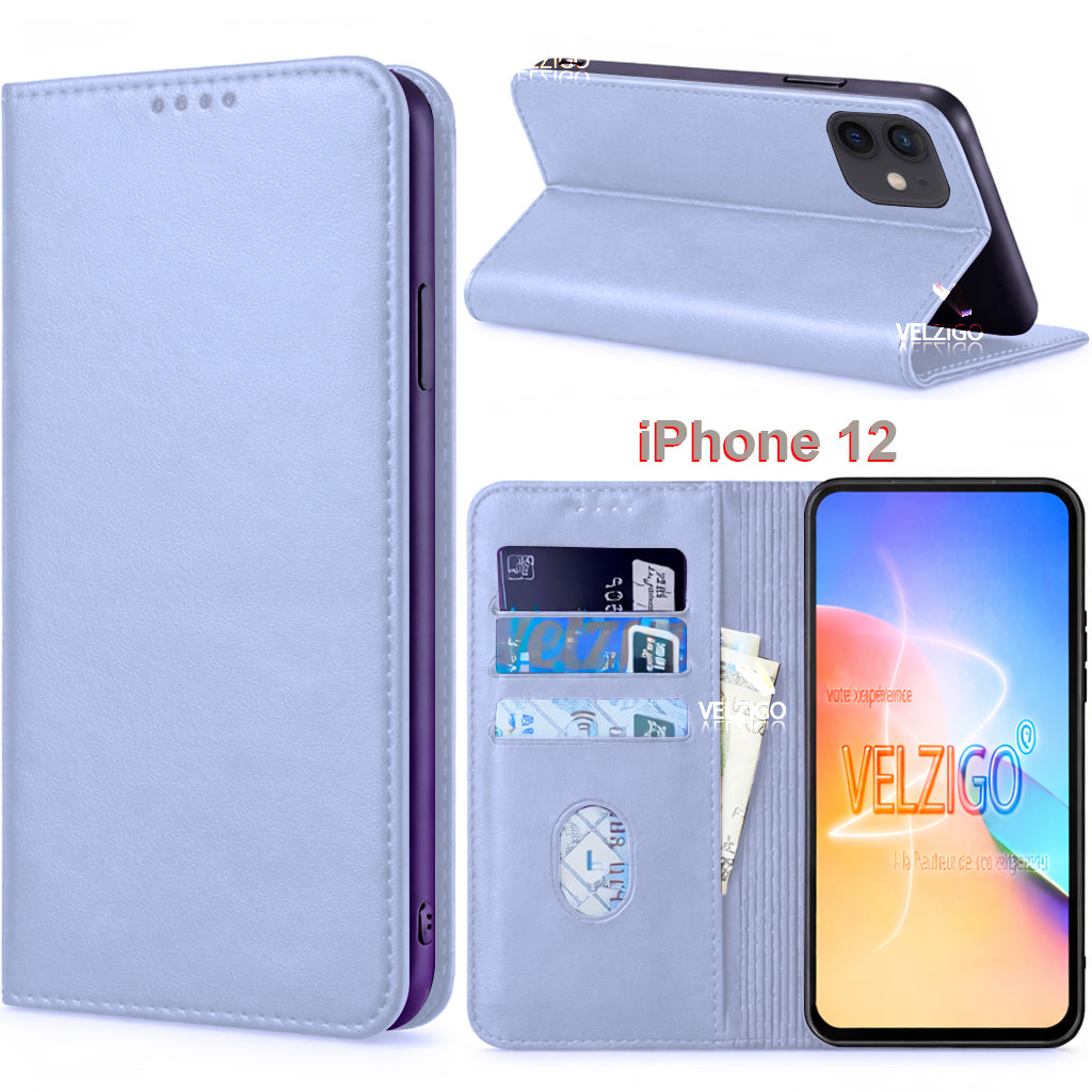 Coque portefeuille en cuir blanc élégante pour iPhone 12 avec compartiments cartes - Design minimaliste Velzigo