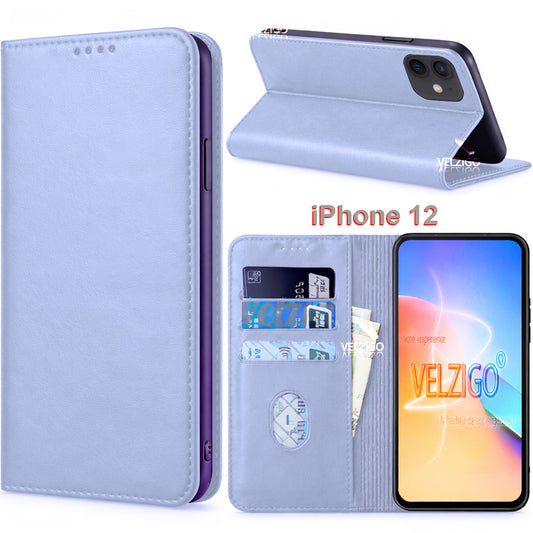 Coque portefeuille en cuir blanc élégante pour iPhone 12 avec compartiments cartes - Design minimaliste Velzigo