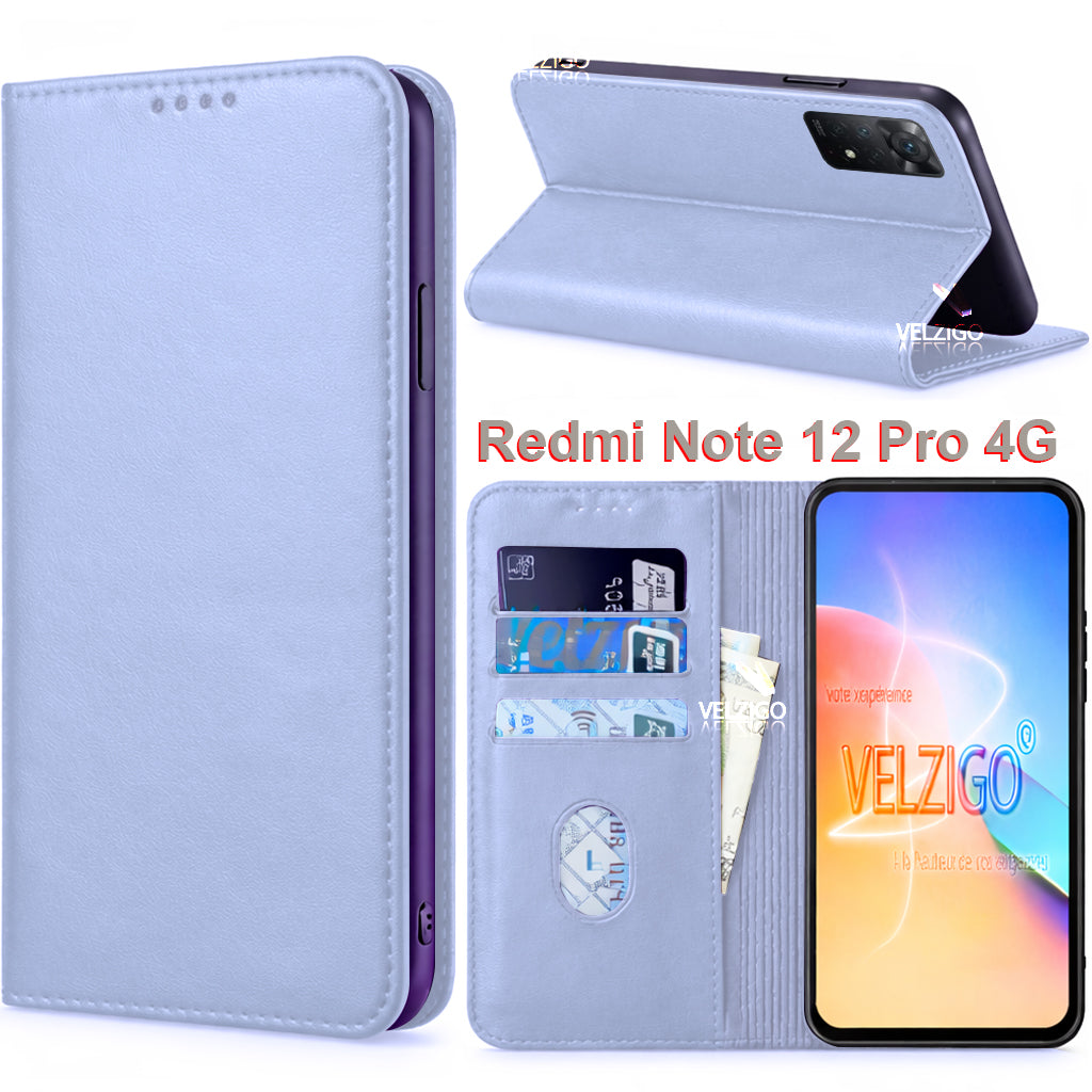 Coque portefeuille élégante blanche en cuir PU pour Xiaomi Redmi Note 12 Pro 4G avec compartiments pour cartes