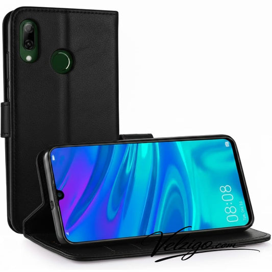 Coque portefeuille noir élégant pour Huawei P Smart 2019, protection complète avec compartiments cartes intégrés - Accessoire mobile Velzigo