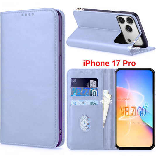 Coque portefeuille luxe couleur blanc neige pour iPhone 17 Pro avec rangement cartes et support intégré - Collection Velzigo