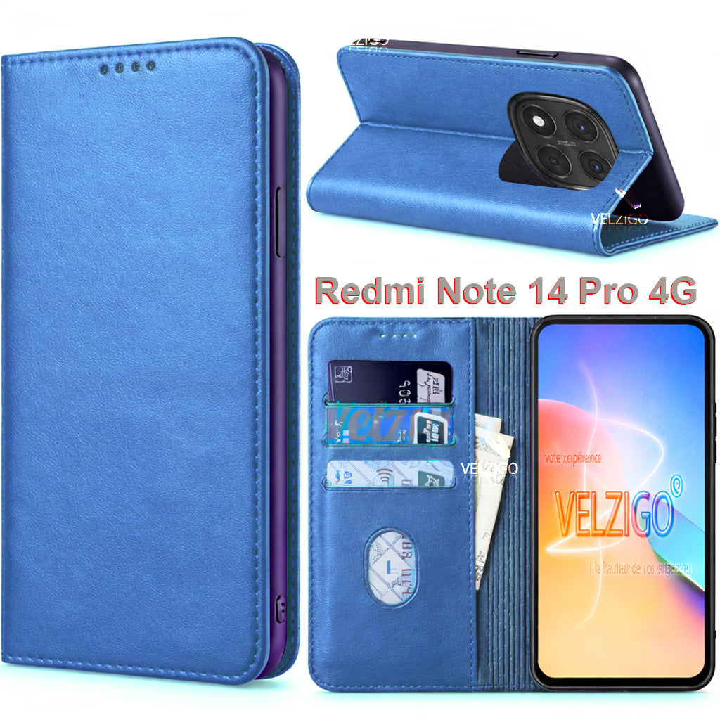 Coque portefeuille marron cuir PU élégante pour Xiaomi Redmi Note 14 Pro 4G, écran 6.67 pouces, protection complète avec porte-cartes - Velzigo
