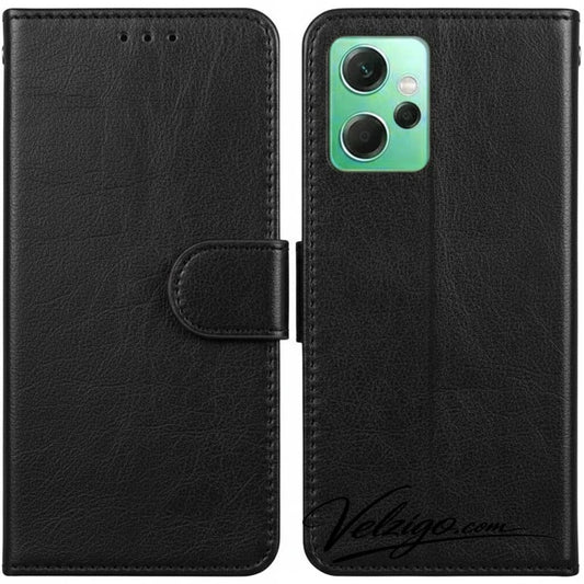 Coque portefeuille noire premium pour Xiaomi Redmi Note 12 4G, protection complète écran 6.67 pouces avec compartiments cartes - Accessoire mobile Velzigo