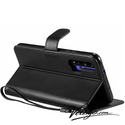 Étui portefeuille noir premium pour Huawei Honor 20, housse de protection avec compartiments cartes intégrés - Collection Velzigo Elite