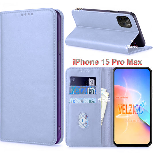Coque portefeuille blanche élégante pour iPhone 15 Pro Max, protection luxe avec compartiments cartes - Marque Velzigo