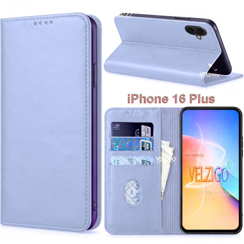 Coque portefeuille blanche élégante pour iPhone 16 Plus, protection avec compartiments cartes intégrés - Marque Velzigo