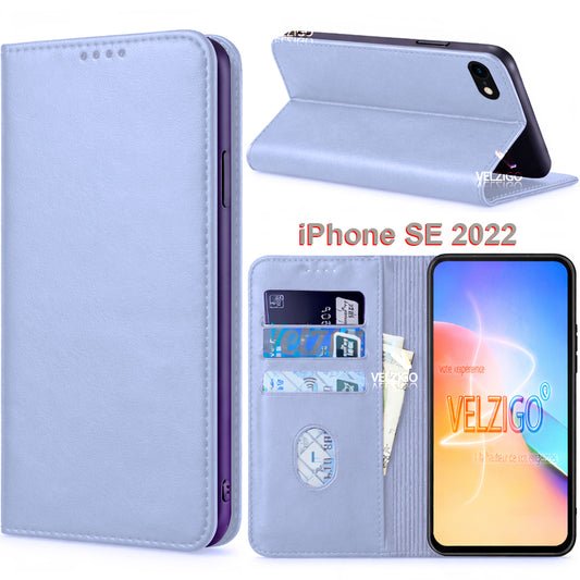 Coque portefeuille blanche élégante pour iPhone SE 2022, protection complète avec 3 emplacements cartes - Collection Velzigo