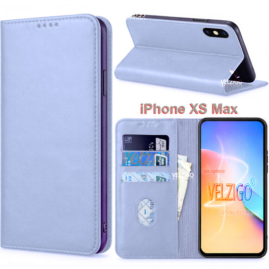 Coque portefeuille blanche en cuir PU premium pour iPhone XS Max, protection élégante avec compartiments cartes intégrés - Velzigo