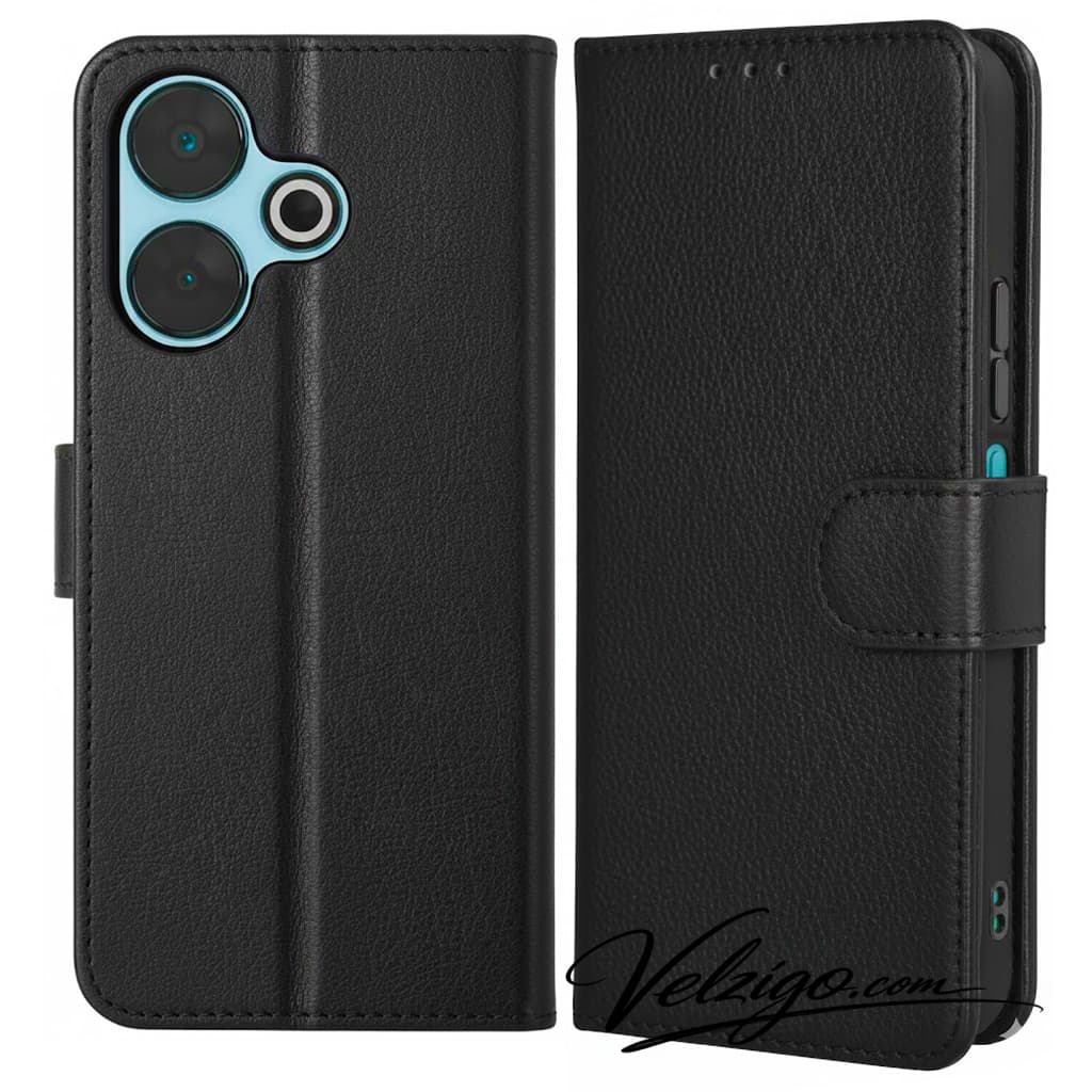 Étui portefeuille noir premium pour Xiaomi Redmi 13, protection complète avec compartiments cartes intégrés - Accessoire mobile Velzigo