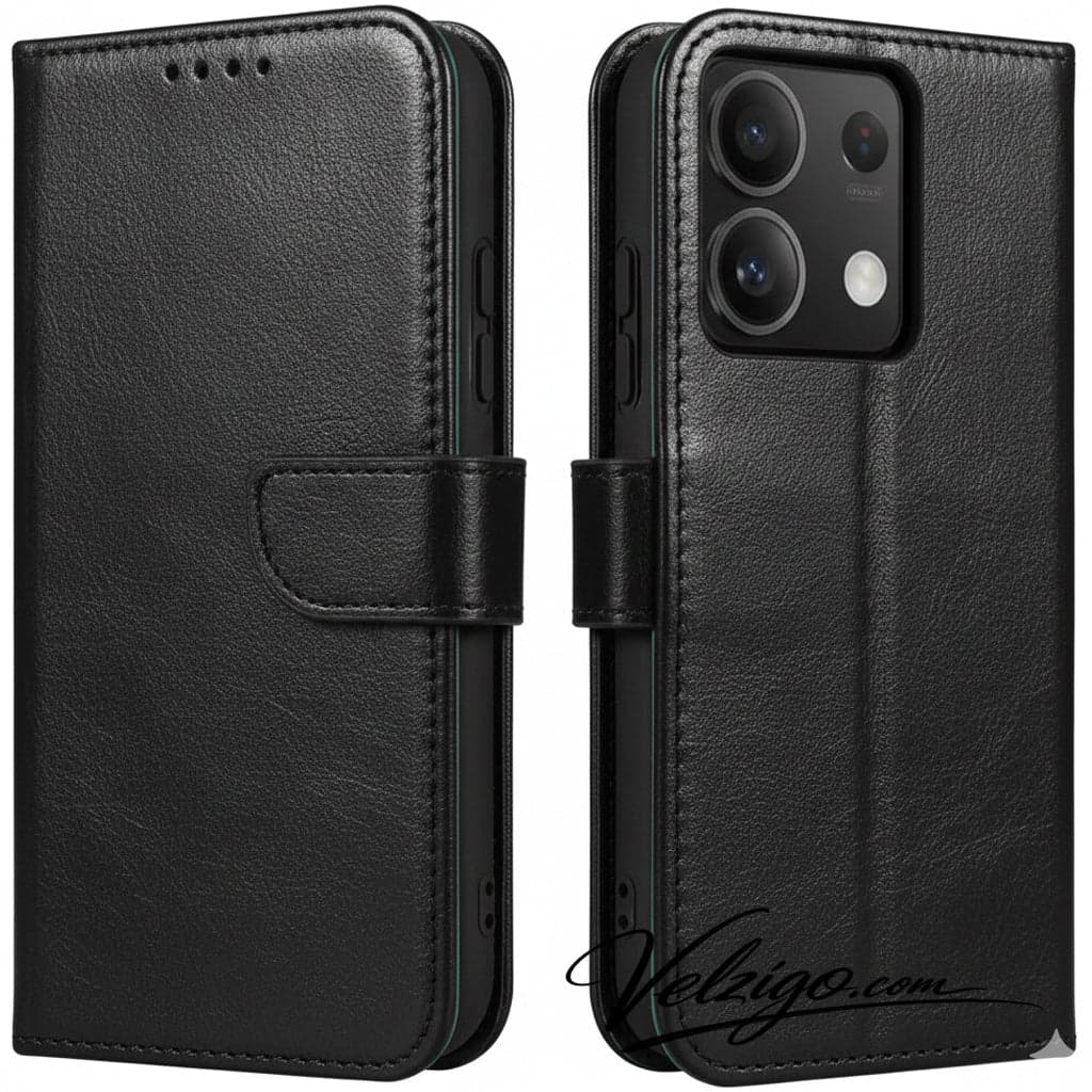 Coque portefeuille noire élégante pour Xiaomi Redmi Note 14S, housse de protection avec compartiments cartes intégrés - Velzigo Premium