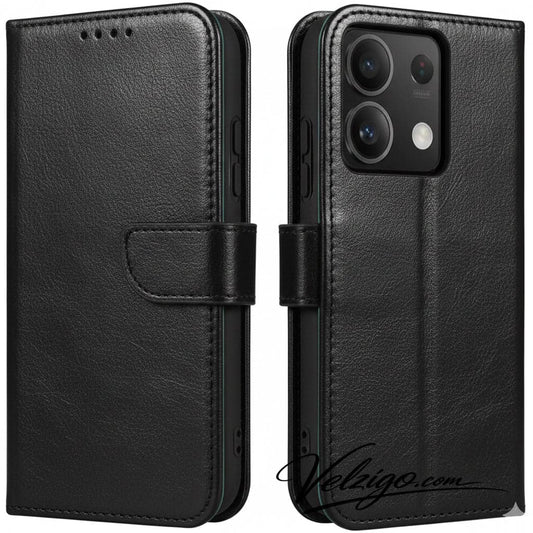 Coque portefeuille noire élégante pour Xiaomi Redmi Note 14S, housse de protection avec compartiments cartes intégrés - Velzigo Premium