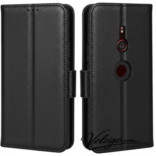 Housse portefeuille noire élégante pour Sony Xperia XZ2, étui de protection avec rangement cartes - Design Velzigo Premium
