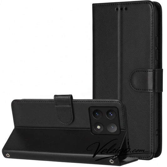 Étui portefeuille noir premium pour Xiaomi 14T Pro, housse de protection luxueuse avec compartiments cartes intégrés - Velzigo