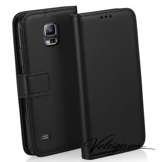 Étui portefeuille noir premium pour Samsung Galaxy S5 Mini, protection complète avec compartiments cartes - Accessoire mobile haut de gamme