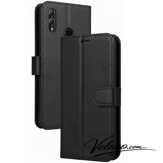 Étui portefeuille élégant noir pour Huawei Honor 10 Lite, protection complète avec compartiments cartes intégrés - Velzigo