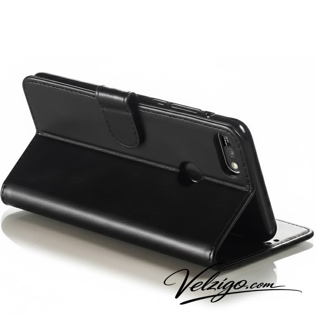 Étui portefeuille noir premium pour Huawei Y7 2018, coque de protection avec compartiments cartes intégrés - Accessoire mobile Velzigo