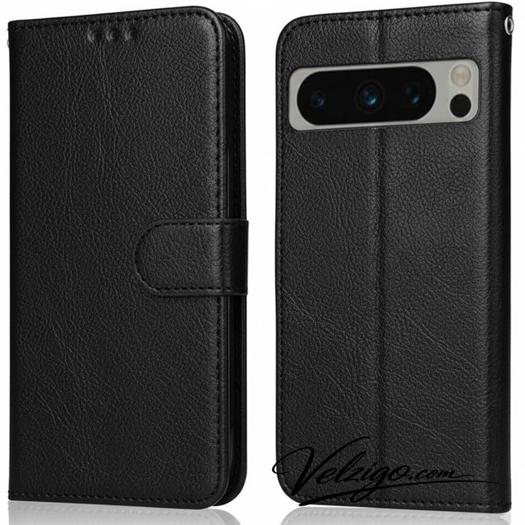 Étui portefeuille noir premium pour Google Pixel 8 Pro, housse de protection élégante avec compartiments cartes - Collection Velzigo Excellence