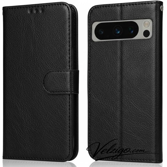 Étui portefeuille noir premium pour Google Pixel 8 Pro, housse de protection élégante avec compartiments cartes - Collection Velzigo Excellence