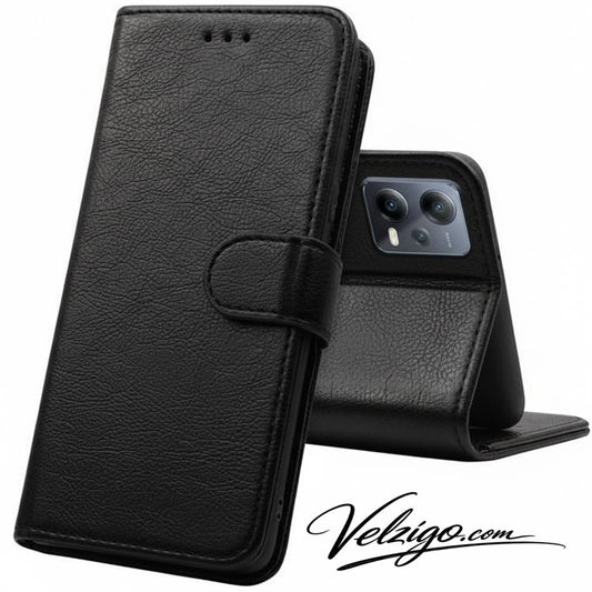 Étui portefeuille noir premium pour Xiaomi Redmi Note 12 Pro 5G, protection complète avec compartiments cartes intégrés - Accessoire mobile Velzigo