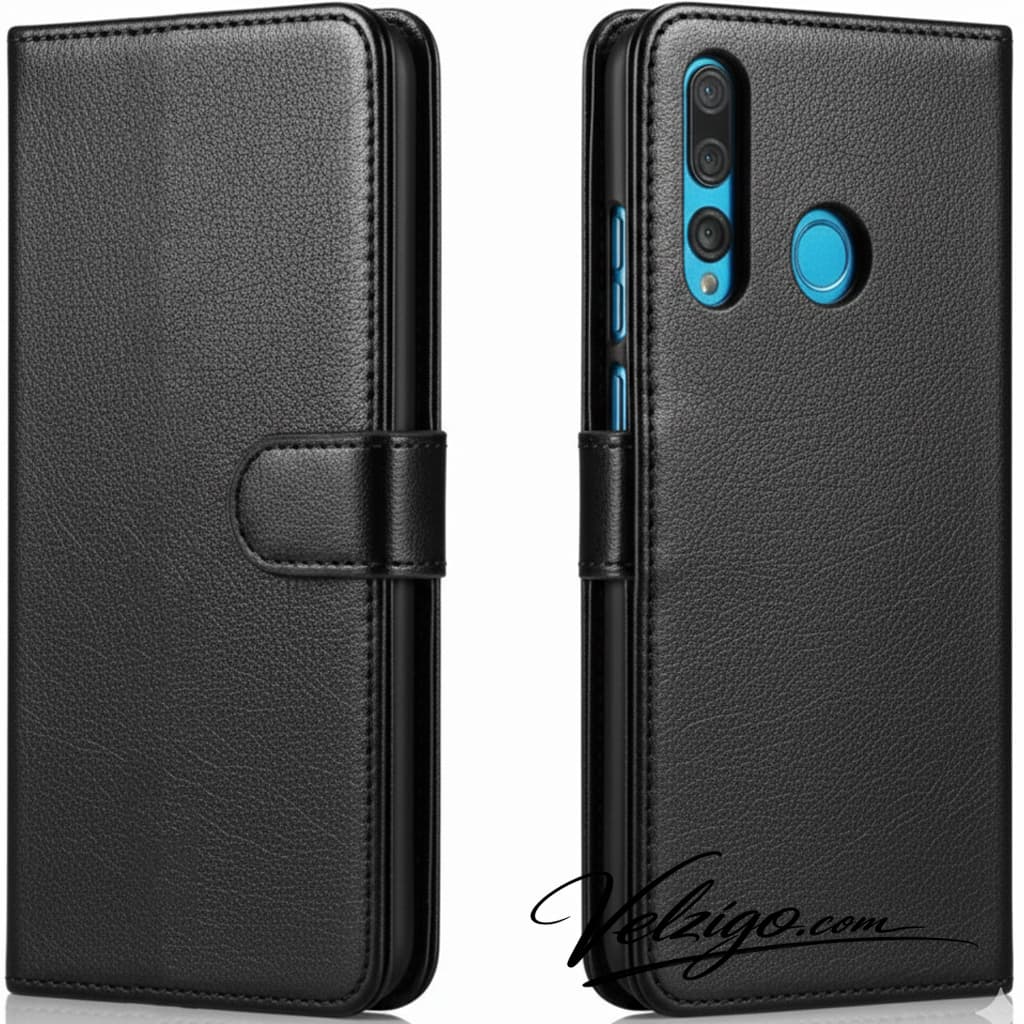 Étui portefeuille noir élégant pour Huawei Honor 20i, protection complète avec compartiments cartes - Coque premium Velzigo