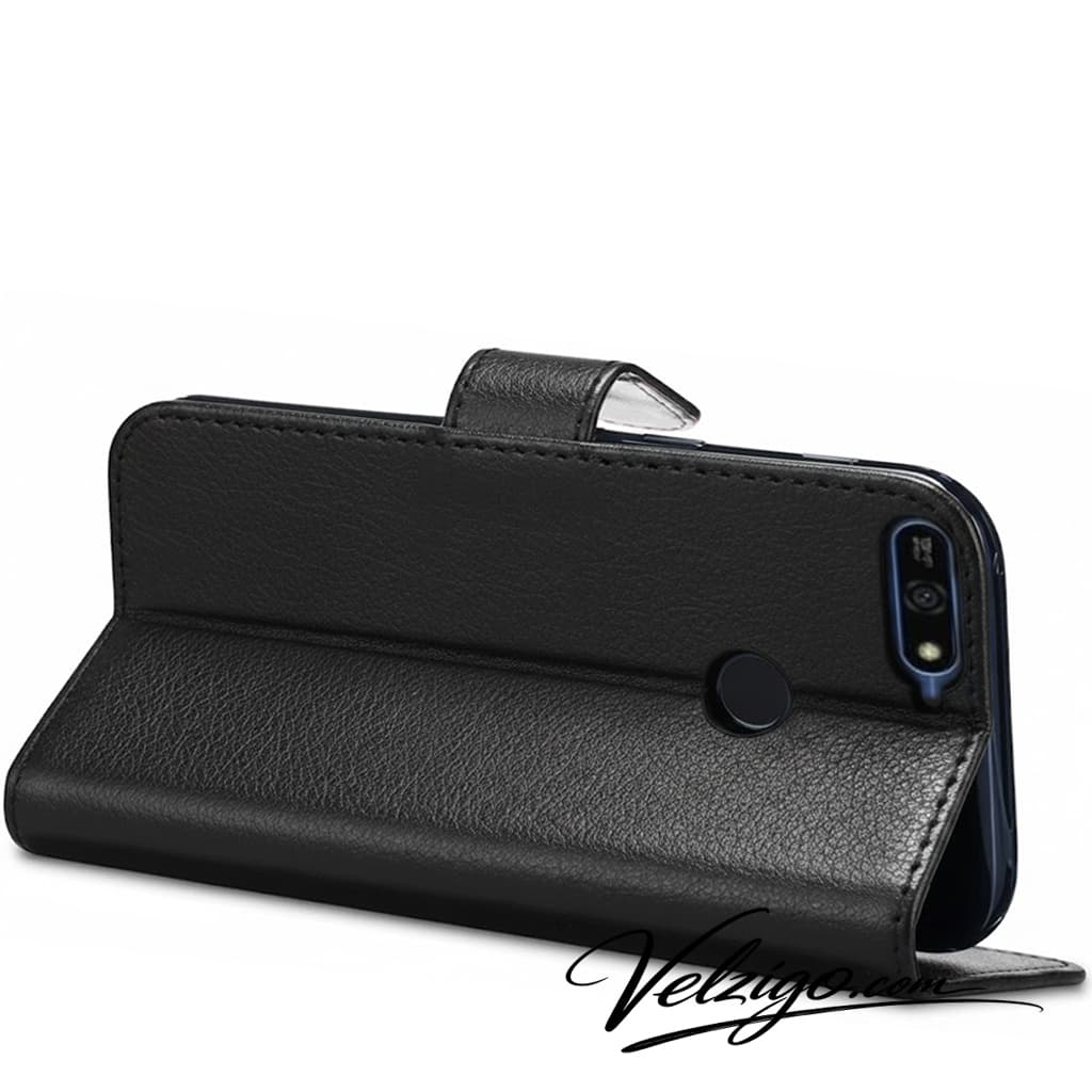 Étui portefeuille noir premium pour Huawei Honor 7A Pro, protection luxueuse avec compartiments cartes - Accessoire mobile haut de gamme