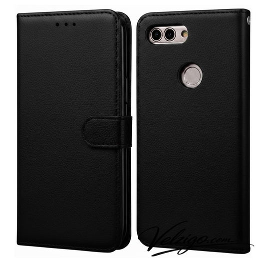 Housse portefeuille noire élégante pour Huawei P Smart, protection complète avec compartiments pour cartes bancaires - Velzigo