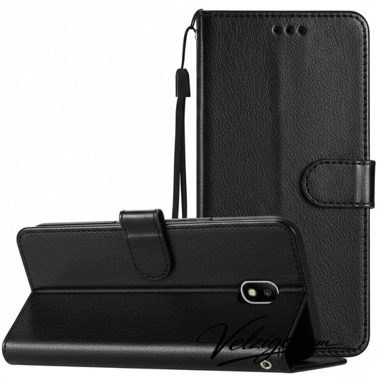 Étui portefeuille noir premium pour Samsung Galaxy J5 2017 J530, protection complète avec compartiments cartes intégrés - Accessoire mobile Velzigo