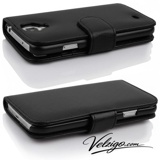 Étui portefeuille noir élégant pour Samsung Galaxy S4, protection complète avec compartiments cartes - Accessoire mobile premium Velzigo