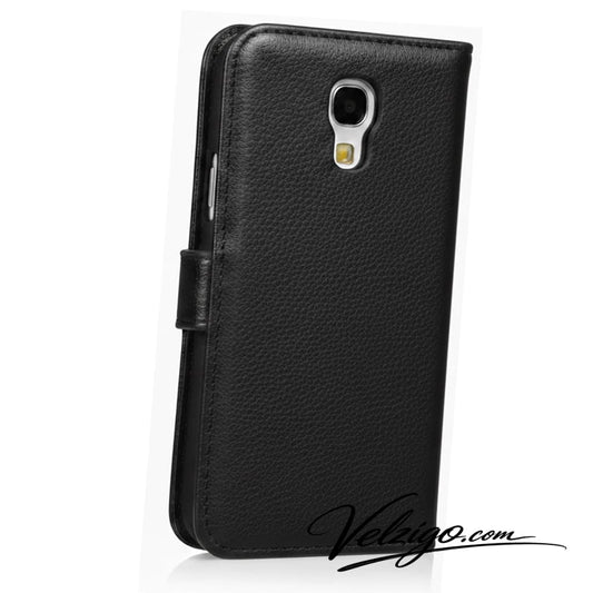 Étui portefeuille noir élégant pour Samsung Galaxy S4 Mini, protection complète avec compartiments cartes - Accessoire mobile premium