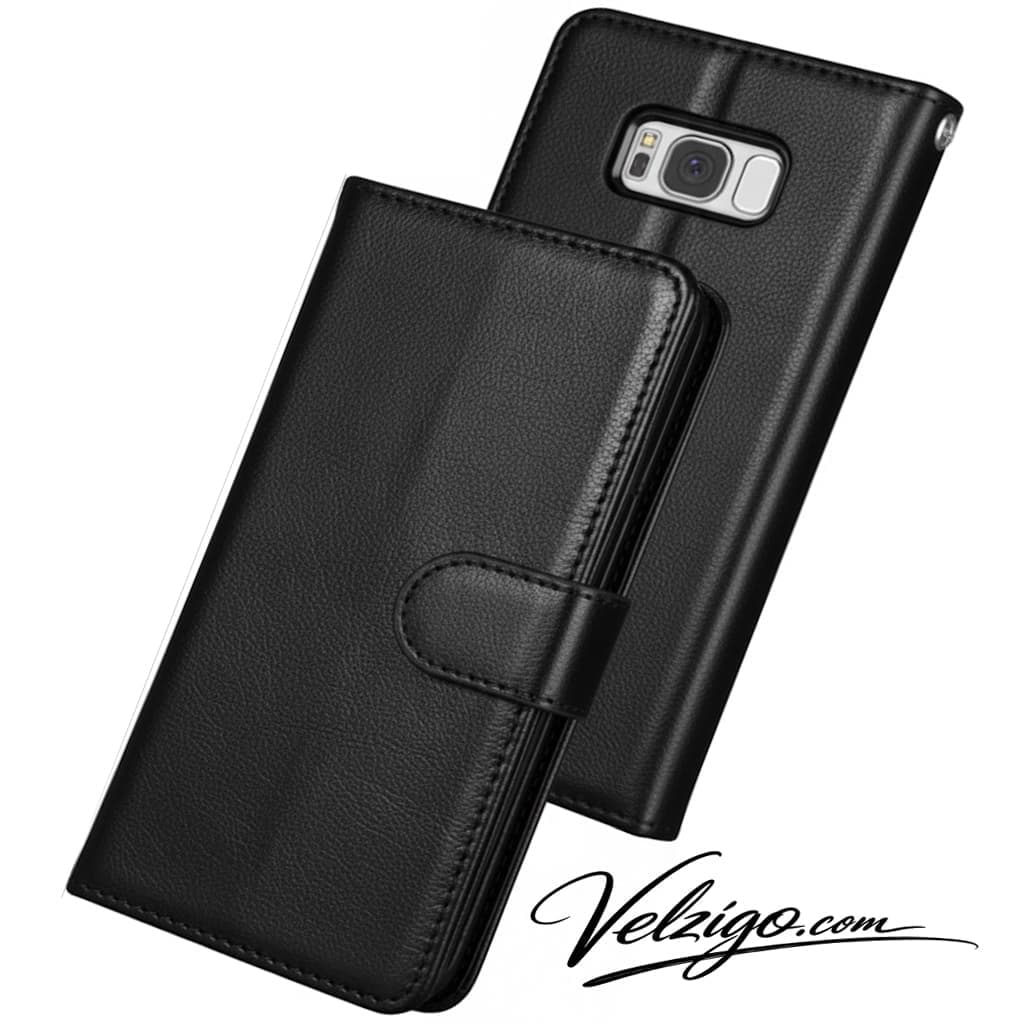 Étui portefeuille noir premium pour Samsung Galaxy S8 Plus, protection élégante avec compartiments cartes intégrés - Accessoire haut de gamme Velzigo