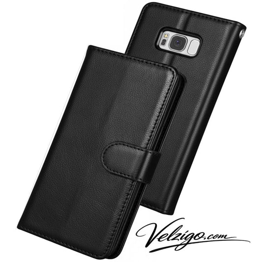 Étui portefeuille noir premium pour Samsung Galaxy S8 Plus, protection élégante avec compartiments cartes intégrés - Accessoire haut de gamme Velzigo