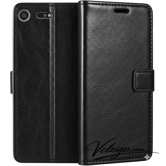 Étui portefeuille noir premium pour Sony Xperia XZ Premium, protection luxueuse 360° avec compartiments cartes - Velzigo