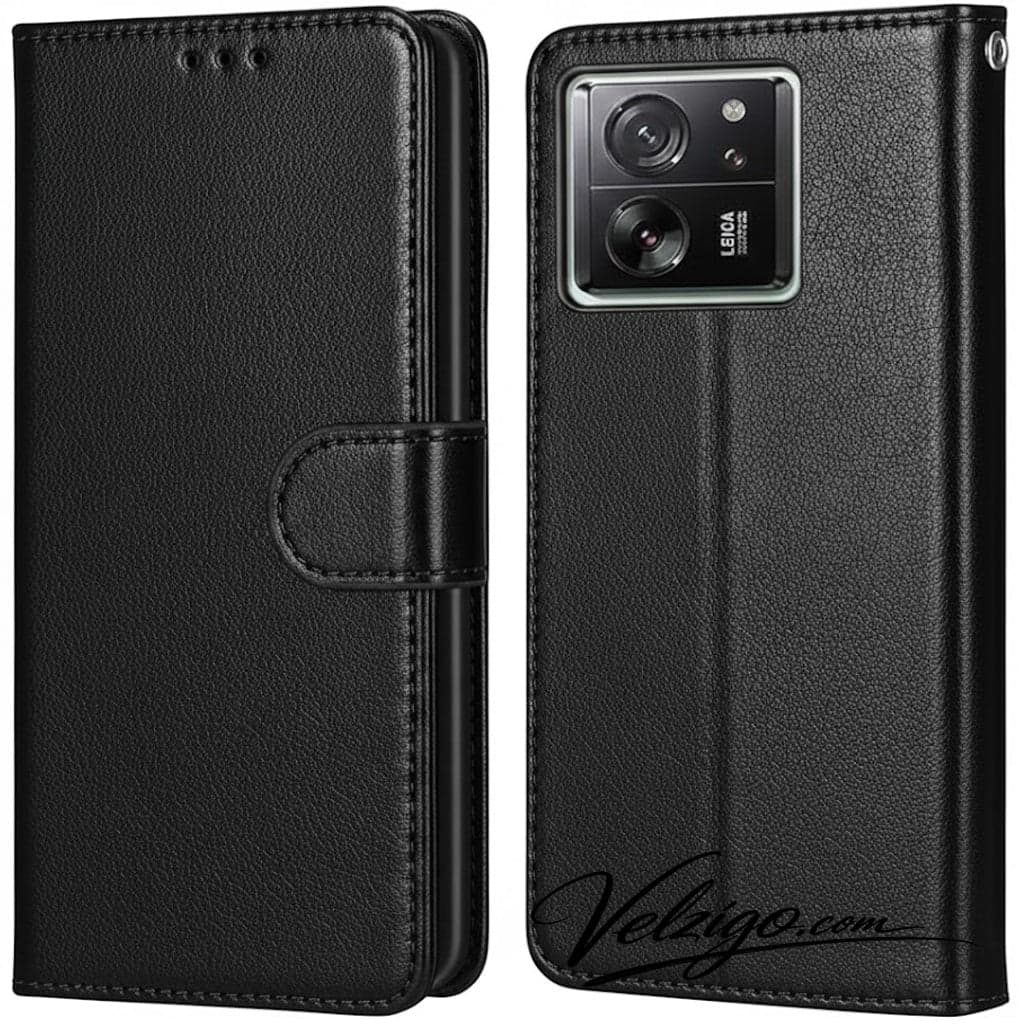 Étui portefeuille noir élégant pour Xiaomi 13T, housse de protection avec compartiments cartes - Coque premium Velzigo