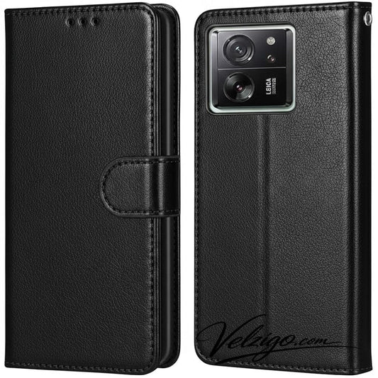 Étui portefeuille noir élégant pour Xiaomi 13T, housse de protection avec compartiments cartes - Coque premium Velzigo