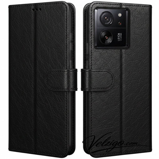 Étui portefeuille noir élégant pour Xiaomi 13T Pro, housse de protection avec compartiments cartes - Coque livre premium Velzigo