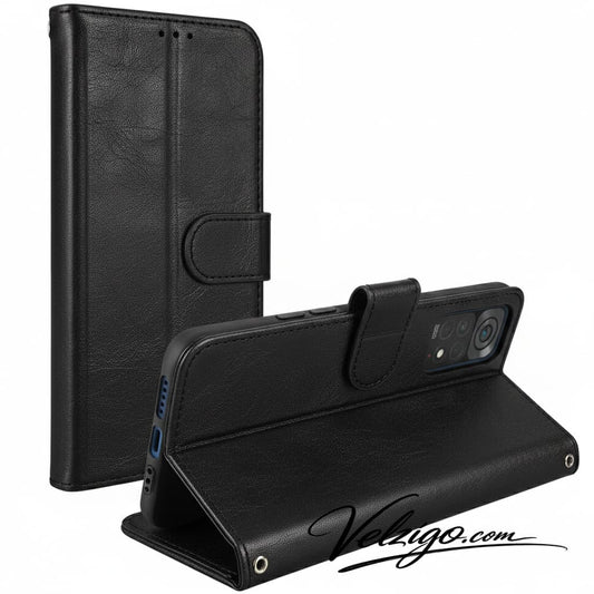 Étui portefeuille noir élégant pour Xiaomi Redmi Note 11, protection complète avec compartiments pour cartes - Coque premium Velzigo