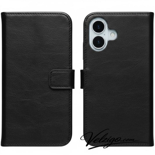 Étui portefeuille noir premium pour iPhone 17, protection luxueuse avec compartiments cartes - Accessoire futuriste Velzigo