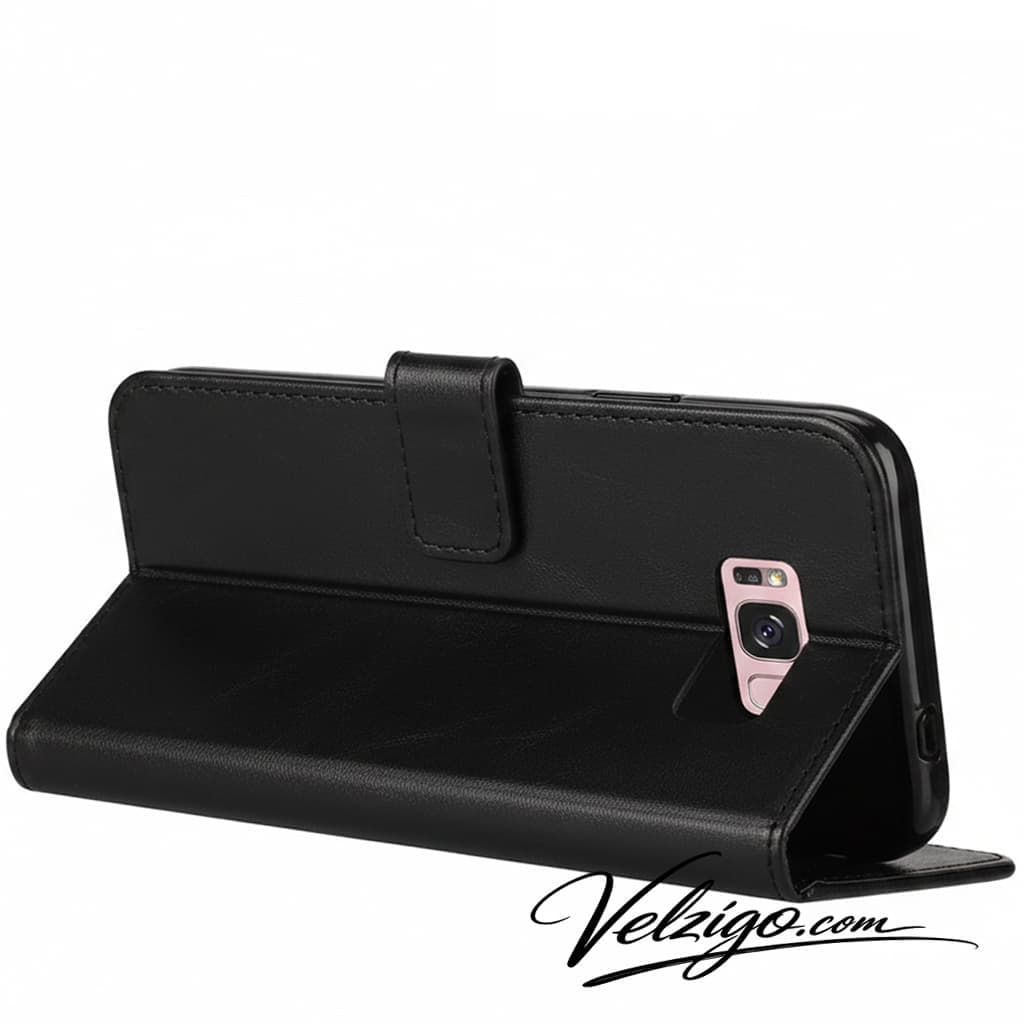 Étui portefeuille noir premium pour Samsung Galaxy S8, protection complète écran Super AMOLED avec compartiments cartes intégrés - Accessoire mobile haut de gamme