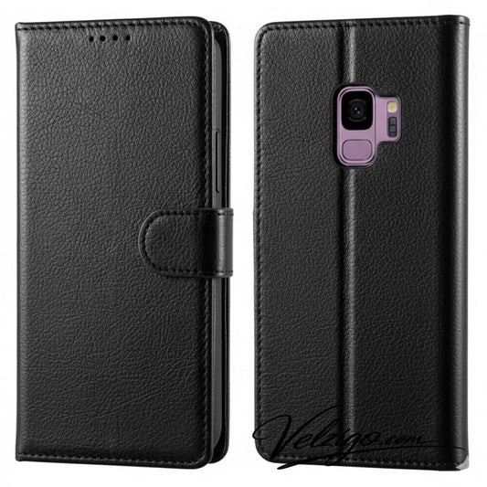 Étui portefeuille noir premium pour Samsung Galaxy S9, coque de protection avec compartiments cartes - Housse flip cover élégante Velzigo