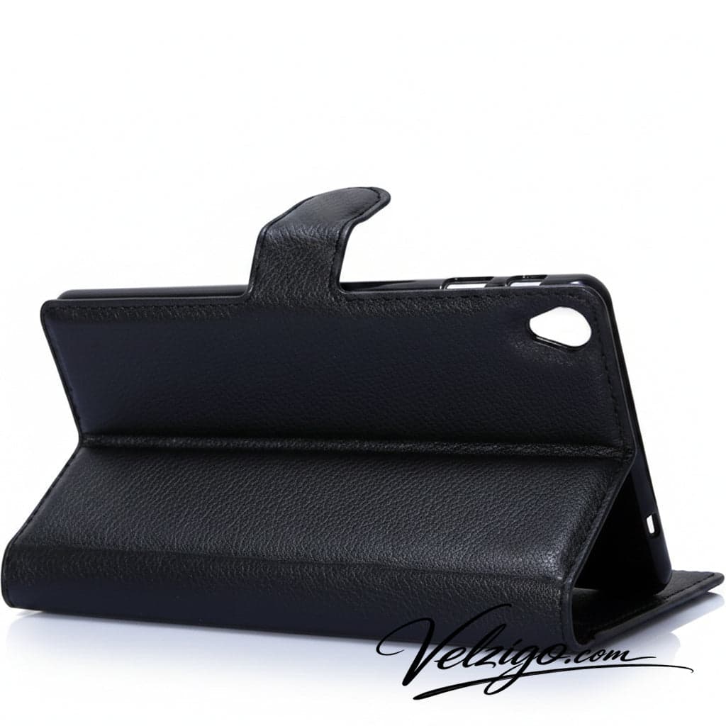 Étui portefeuille noir élégant pour Sony Xperia Z3, protection complète avec compartiments cartes - Accessoire mobile premium Velzigo