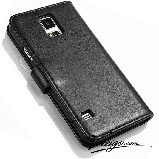 Étui portefeuille noir premium pour Samsung Galaxy S5, housse de protection avec compartiments cartes intégrés - Accessoire mobile Velzigo