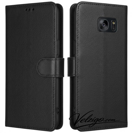 Étui portefeuille noir élégant pour Samsung Galaxy S7, protection complète avec compartiments cartes intégrés - Accessoire mobile Velzigo