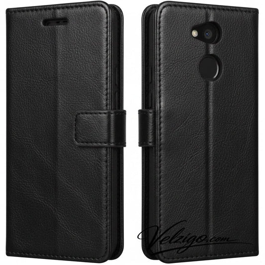 Housse portefeuille noire premium pour Sony Xperia XA2 Plus, protection complète avec compartiments cartes intégrés - Accessoire mobile Velzigo