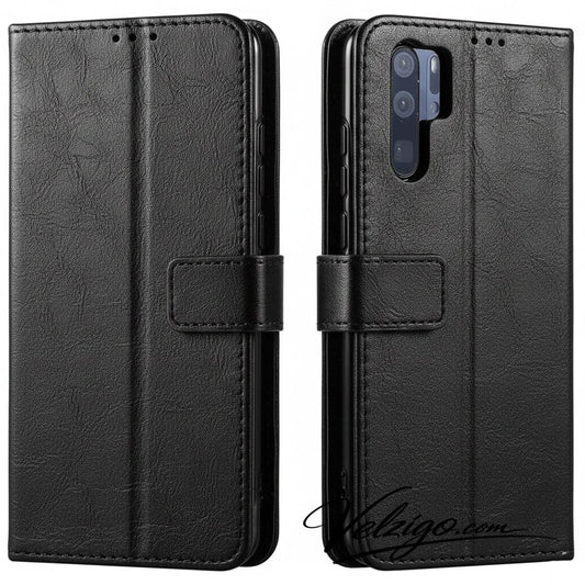Housse portefeuille noire premium pour Huawei P30 Pro, étui de protection avec compartiments cartes intégrés - Collection Velzigo Élite