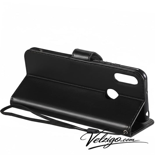 Étui portefeuille noir premium pour Huawei Y6 2019, coque de protection avec compartiments cartes intégrés - Accessoire mobile Velzigo