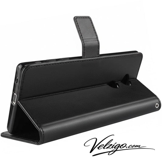 Étui portefeuille noir premium pour Sony Xperia XA2, protection luxueuse avec compartiments cartes intégrés - Accessoire exclusif Velzigo