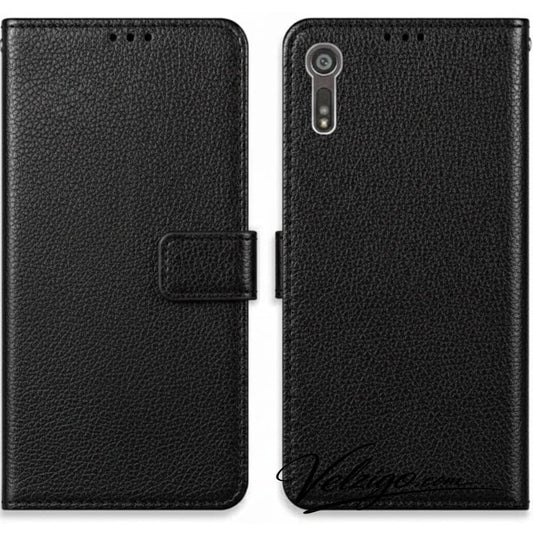Étui portefeuille noir premium pour Sony Xperia XZ, housse de protection élégante avec compartiments cartes intégrés - Collection Velzigo